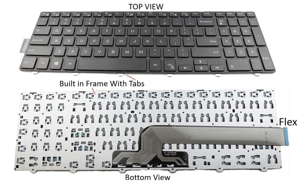 Laptop Keyboard Compatible for Dell In 3551 3552 3559 3565 3567 3551 3558 5566 Without Backlite , Wired, Black