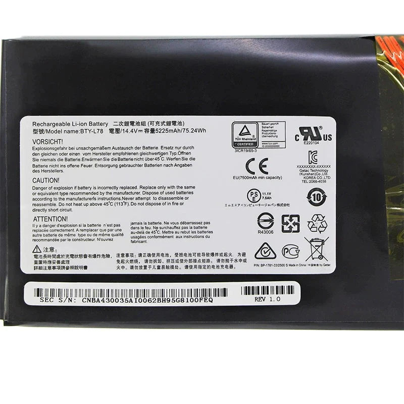 Original MSI BTY-L78 MSI S5 GT80 GT73 GT73VR GT83VR 6RE-026CN 2QE-035CN GT62 16L1 16L2 GT75 Tablet Laptop Battery
