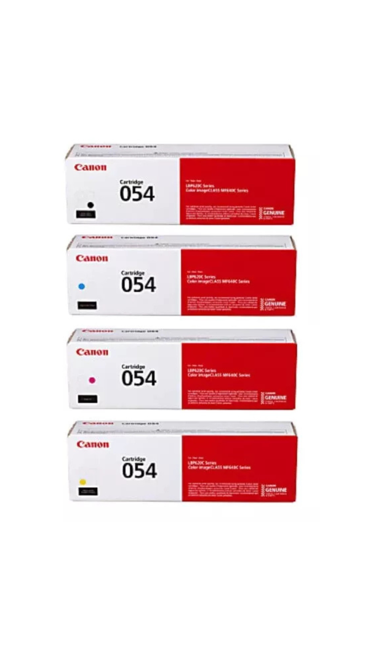 Genuine Canon 054 Toner Cartridge Set of 4 Black, Cyan, Magenta,& Yellow